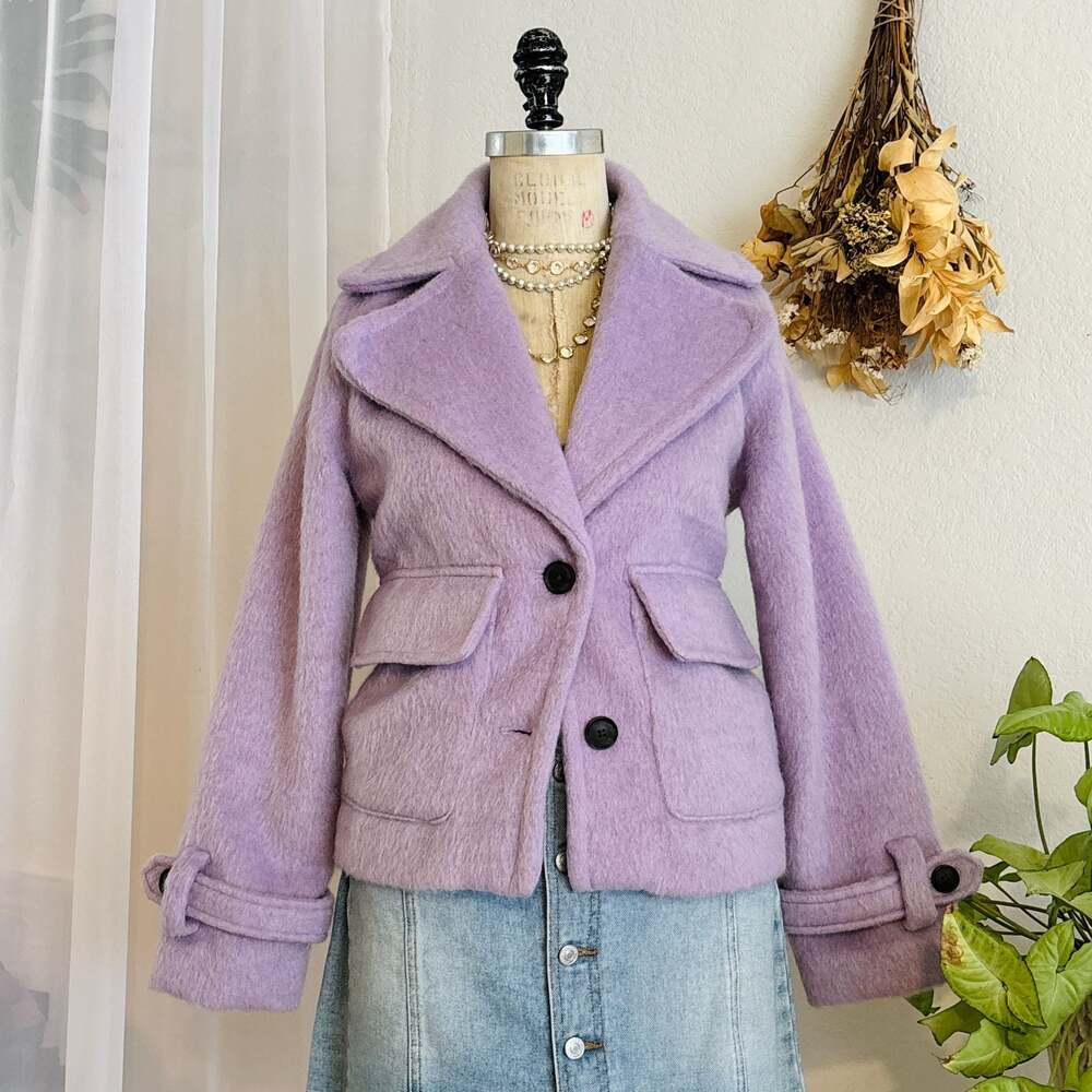 Lilac Purple Wool Blend Oversized Belted Jacket
